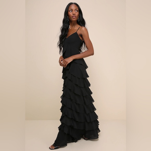 Lulus Regal Moment Black Sleeveless Ruffled Tiered Maxi Dress - Picture 3 of 5